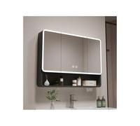 YFAURNDE Armario con Espejo de baño,gabinete de Aluminio montado en la Pared for Organizador,Almacenamiento Multicapa/Impermeable/Iluminado/Ahorro de Espacio/fácil de Instalar(Black,90cm/35.4in)