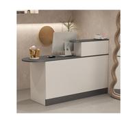 YFAURNDE Mostrador de Caja, Oficit Mostrador,mostrador de Venta con cajón de Teclado,con taquillas, mamparas razonables, Empresas, centros comerciales, Tiendas.(White and Gray,Left_120CM)