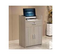 YFAURNDE Oficit Mostrador,Receptionsdisk,Mostrador de recepción de Oficina con cajones y estantes.Se Utiliza para recepción de Empresas y Tiendas de centros comerciales.(Grey Oak,80CM/31.5in)
