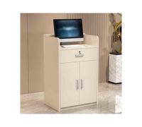 YFAURNDE Oficit Mostrador,Receptionsdisk,Mostrador de recepción de Oficina con cajones y estantes.Se Utiliza para recepción de Empresas y Tiendas de centros comerciales.(Off-White,80CM/31.5in)
