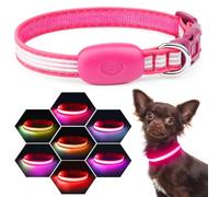 YFbrite Collar de perro con luz de 7 colores, collar de perro LED recargable, collar de perro intermitente, collar reflectante ajustable para perro que brilla por la noche (rosa, XS)