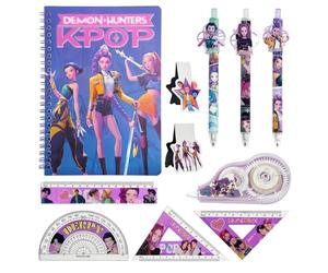 YFCHOTI Korean Pop - Juego de escritura escolar para niñas, bolígrafo de punta redonda, regla, cuaderno, marcapáginas magnéticos con estilo anime, cazador, material escolar, artículos de papelería