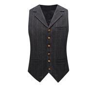 YFFUSHI Chaleco Hombre de Espiga Corte Regular Cruzado en Tweed Chaleco de Ceremonia Negocios Casual, Negro, M