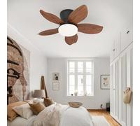 YFHKWJ 65CM Moderno Pequeño Ventilador De Techo Con Luz Y Mando A Distancia APP, 6 Velocidades & Temporizador, Motor DC 5 Aspas Lámpara Ventilador Techo Para Dormitorio/Salón/Comedor-Brown Wood Grain