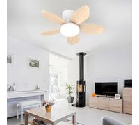 YFHKWJ 65CM Moderno Pequeño Ventilador De Techo Con Luz Y Mando A Distancia APP, 6 Velocidades & Temporizador, Motor DC 5 Aspas Lámpara Ventilador Techo Para Dormitorio/Salón/Comedor-White Wood Grain