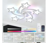 YFHKWJ Moderno Estrella Blanca Ventilador De Techo Con Luz Y Mando A Distancia Dormitorio Niños RGB Plafon Led Ventilador Motor DC 6 Velocidades Reversible Silencioso Para Salon Habitación Infantil