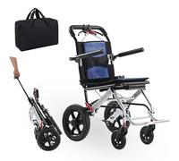 YFJBDKS Silla de ruedas de transporte ligera para adultos, diseño compacto, silla de viaje plegable ultraligera con mango telescópico, ideal para personas mayores,Azul,Silver frame