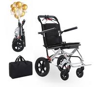 YFJBDKS Silla de ruedas plegable ligera premium para adultos, diseño ultra compacto (solo 18 libras), silla de ruedas portátil para viajes para personas mayores,Negro,Silver frame