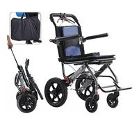 YFJBDKS Silla de ruedas plegable ligera premium para adultos, silla de transporte ultraligera, mango telescópico, frenos de mano, silla de ruedas ideal para personas mayores,Azul,Black frame