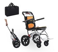 YFJBDKS Silla de ruedas plegable ligera premium para adultos, silla de transporte ultraligera, mango telescópico, frenos de mano, silla de ruedas ideal para personas mayores,Amarillo,Silver frame