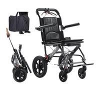 YFJBDKS Silla de ruedas portátil plegable del viaje del transporte,Carros ultraligeros para viajes en avión de personas mayores,con frenos de mano y ruedas de 12 pulgadas,Negro