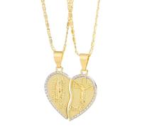 Yfjyxen Virgin Mary Layered Heart Combination Prayer Couple Necklace, Guadalupe Pendant Set His and Her Necklaces, Te Amo Engraved Matching Jewelry with Adjustable Link Chain for Anniversary