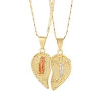 Yfjyxen Virgin Mary Layered Heart Combination Prayer Couple Necklace, Guadalupe Pendant Set His and Her Necklaces, Te Amo Engraved Matching Jewelry with Adjustable Link Chain for Anniversary