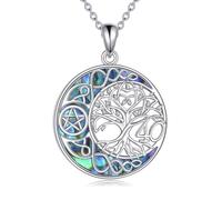 YFN 40th Cumpleaños Regalos para Mujeres de plata esterlina Árbol de la Vida Collar Colgante Celtic Moon Ablone Joyería para su mamá abuela Nana