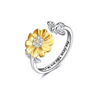 YFN Anillo girasol plata esterlina abeja anillo regalo de joyería para mujeres niñas