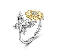 YFN Anillo girasol plata esterlina abeja/mariposa/mariquita/libélula anillo regalo de joyería para mujeres niñas (mariposa)