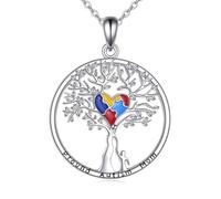 YFN Autismo Madre Collar de Plata de Ley Árbol de la Vida Autismo Mamá Colgante Collar Autismo Mamá Joyería para Mujeres Autismo Conciencia Encanto Inspiracional Autismo Mamá Regalos