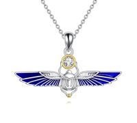 YFN Cadena de escarabajo de plata de ley con colgante y collar de escarabajo, joyas egipcias para mujer, regalos egipcios para mamá, Plata esterlina, No es una piedra