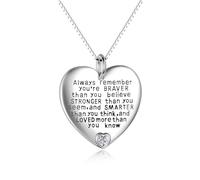 YFN Collar con colgante de corazón de plata de ley con texto en inglés "Always Remember You are Braver Than You Believe" (plata)