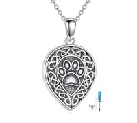 YFN Collar con colgante de urna para mujer, plata de ley 925 con diseño de huellas de perro, gato, cenizas, 18 + 2 pulgadas, recuerdo de cremación, joyería conmemorativa para la pérdida de tu querido