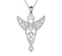 YFN Collar de ángel de la guarda de plata de ley con colgante de ángel de la guarda en forma de corazón, joyería para mujer, regalo de ángel de la guarda, Normal, Plata esterlina, No es una piedra