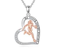 YFN Collar de baloncesto con colgante de corazón en plata de ley 925. Regalo deportivo para mujeres y niñas.