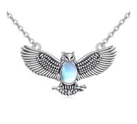 YFN Collar de búho de plata de ley con colgante de pájaro con piedra lunar, regalo de joyería de búho para mujeres, regalos de graduación para ella, Normal, Plata esterlina, No es una piedra preciosa