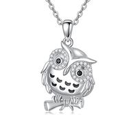 YFN Collar de búho de plata de ley con colgante de pájaro, joyería de búho, regalos para mujeres, regalos de graduación para ella, Normal, Plata esterlina, No es una piedra preciosa