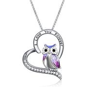 YFN Collar de búho de plata de ley I Love You Forever Regalos de búho en forma de corazón para mujeres y niñas