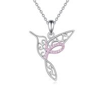 YFN Collar de cáncer de mama de plata de ley 925 con colgante de colibrí de conciencia sobre el cáncer (con caja de regalo fina)