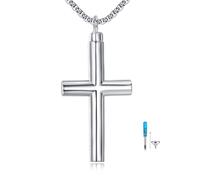 YFN Collar de cruz de plata de ley 925 para hombres y mujeres, crucifijo Jesús/colgante de cruz con cadena de acero inoxidable de 22 pulgadas + 2 pulgadas, regalo para Navidad, Día del Padre, Día de