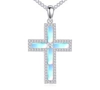 YFN Collar de cruz de plata de ley con circonitas cúbicas, colgante de cruz, joyería religiosa, regalos para mujeres y hombres, Normal, Plata esterlina, No es una piedra preciosa