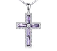 YFN Collar de cruz de plata de ley con circonitas cúbicas, colgante de cruz, joyería religiosa, regalos para mujeres y hombres, Normal, Plata esterlina, No es una piedra preciosa