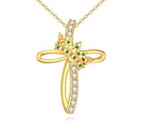 YFN Collar de cruz de plata de ley con colgante de corona de cruz de circonita cúbica para mujer, regalos cristianos