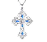 YFN Collar de cruz para mujer, plata de ley, collar con colgante de cruz, joyería cristiana para mujer, regalos de primera comunión, para niñas, Normal, Plata esterlina, No es una piedra preciosa