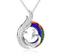 YFN Collar de fénix de plata de ley 925 con colgante de pájaro fénix que se levanta de las cenizas, collar de cristal de fénix, joyería de fénix para mujer, regalos inspiradores de fénix