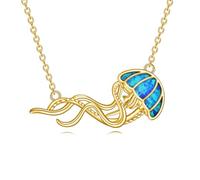 YFN Collar de medusas de plata de ley chapado en oro, collar con colgante de medusas de ópalo azul, joyería para mujeres, medusas, regalos para mamá, Normal, Plata esterlina, No es una piedra preciosa