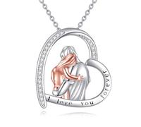 YFN Collar de Plata de Ley 925 con Colgante de Corazón para Padre e Hija, Regalo de Cumpleaños, Plata Esterlina, Circón