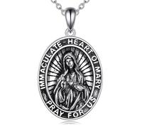 YFN Collar de plata de ley con colgante de corazón inmaculado de la Virgen María, joyería para mujer, regalos cristianos
