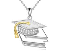 YFN Collar de plata de ley con colgante de gorra de graduación, regalo de graduación, joyería de graduación universitaria, regalo para mujeres y hombres, Normal, Plata esterlina, No es una piedra