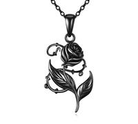 YFN Collar de plata de ley con colgante de rosa negra, joyería de rosa para mujer, regalo de rosas, normal, Plata esterlina, No es una piedra preciosa