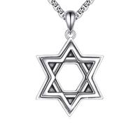 YFN Collar de plata de ley con estrella de David para hombres y mujeres, collar judío de plata 925, delicado colgante de estrella de David, joyería Judaica, cadena ajustable de 22 + 2 pulgadas