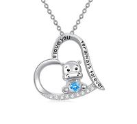 YFN Collar de plata de ley con forma de corazón de animal, hipopótamo, vaca de las tierras altas, cerdo, bulldog francés, regalos para mujeres y adolescentes, 22*11mm, Plata esterlina, Circonita