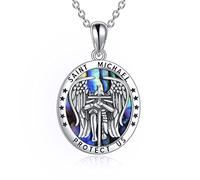 YFN Collar de plata de ley de San Miguel/San Cristóbal/Jesús/Virgen María para hombres y mujeres, católico/protector/talismán Miguel Arcángel collar joyería 18+2 pulgadas, Plata esterlina, Circonia