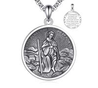 YFN Collar de San Peregrino para hombre, plata de ley 925, colgante de San Peregrino con cadena de 55,88 cm + 5,08 cm, medalla patrón de sanación, regalo para sobrevivientes de cáncer, recuperación de