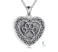 YFN Collar de urna de plata de ley 925 para perro y gato, para mujer, con estampado de huellas de patas, collar de urna de cremación para sostener cenizas, colgante de recuerdo de 18 + 2 pulgadas