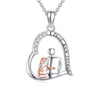 YFN Collar para padre e hija de plata de ley S925 con colgante de corazón para padre e hija, Plata esterlina, Circonia cúbica