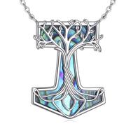 YFN Collar vikingo de plata de ley con colgante vikingo de Mjolnir, árbol de la vida, martillo de Thor, joyería para mujer, regalo de martillo de Thor