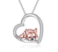 YFN Collares de perro de plata de ley con colgante de perro Boston Terrier, bulldog francés, perro salchicha, chihuahua, yorkshire terrier, collares de perro, joyería para mujeres y niñas, Plata