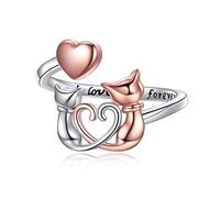 YFN Gato, elefante, rana, pingüino, panda, koala, perezoso Anillo de plata de ley 925 Anillo con extremo abierto Tamaño ajustable Lindo Animal Joyería Regalos para Mujeres Hombres (Gato (rosa))